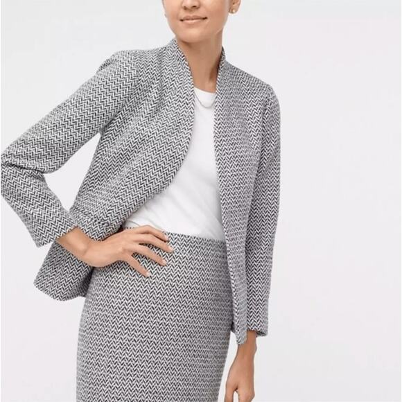 J. CREW Wool Blend Herringbone Broadway Blazer Gray Multi Sz 0 {3H43} - Picture 1 of 7